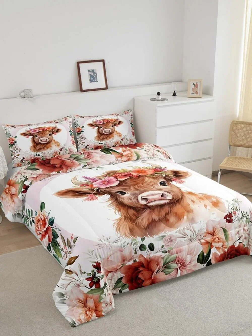 Cute Highland Cow Comforter Set Toddler Kids Cartoon Animal Comforter for Boys G